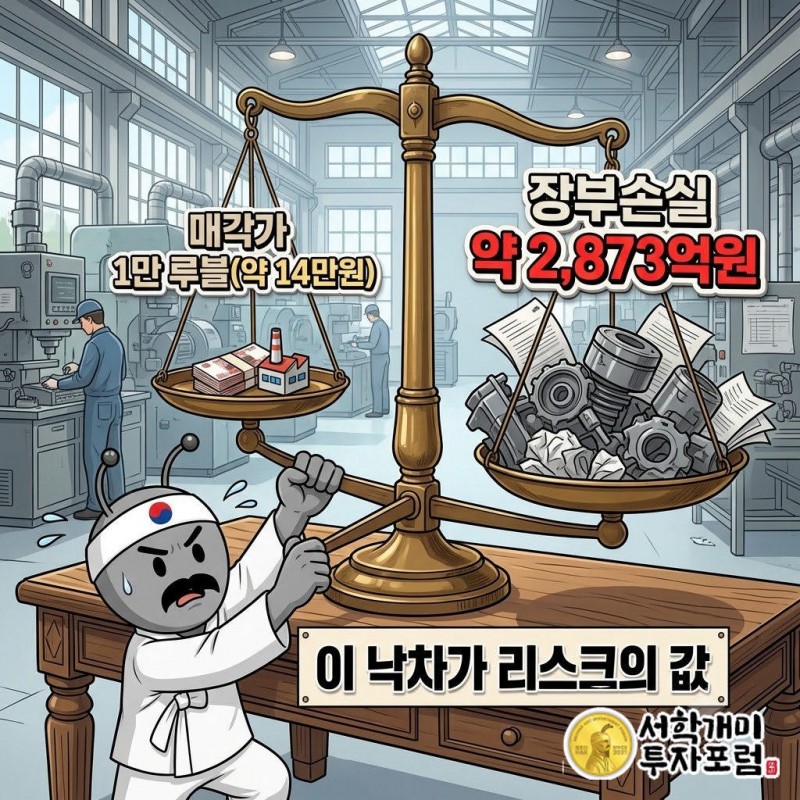 현대차는 2023년12월 러시아법인 HMMR 지분 100%를 1만 루블(약 14만원)에 매각했다