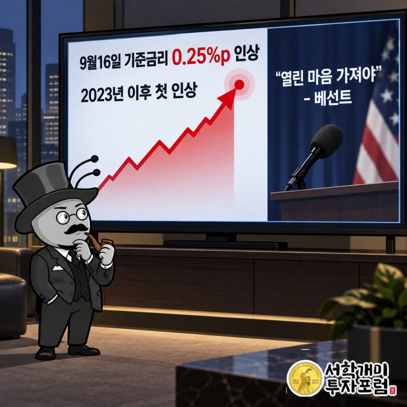 연준이 9월16일 기준금리를 0.25%포인트 올렸고 2023년 이후 첫 인상이었다