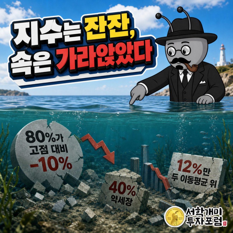 S&P500 편입 기업 중 80%가 52주 고점 대비 10% 이상 내렸고, 약 40%는 20% 이상 떨어져 약세장에 들어섰다.