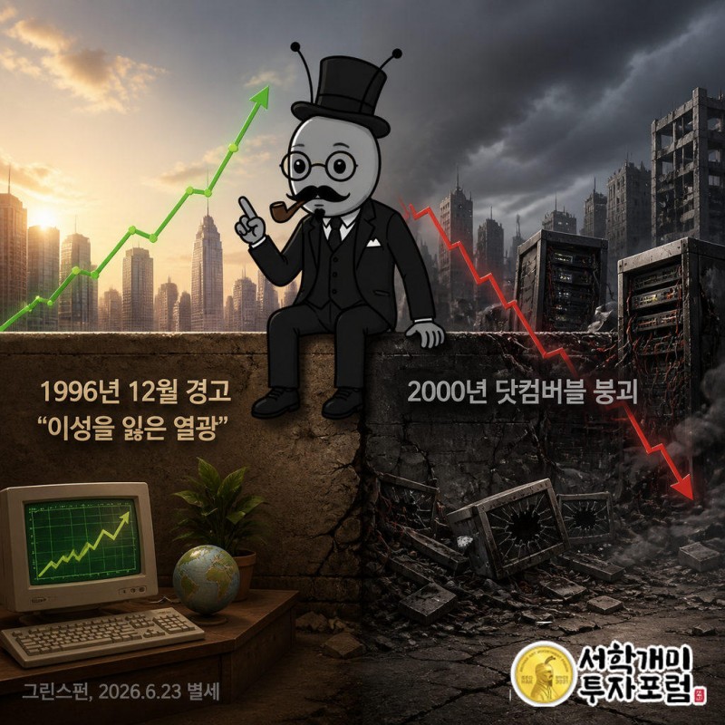 1996년 12월 그린스펀은 '이성을 잃은 열광'을 경고했지만 금리로 거품을 꺾지 않았다
