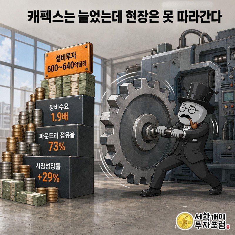 지폐 더미로 쌓인 그래프 옆에서 헛도는 톱니바퀴를 서민개미가 온 힘을 다해 돌리려 애쓰고 있다