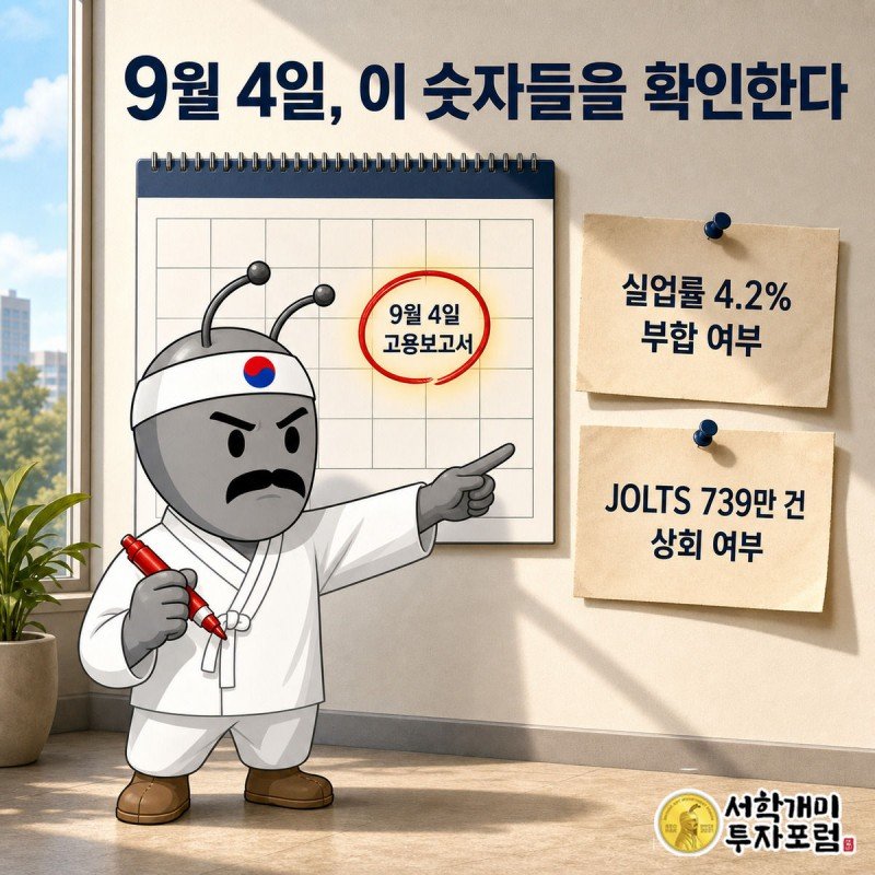 개미가 벽걸이 달력의 9월 4일에 동그라미를 치고 체크리스트를 가리키는 모습