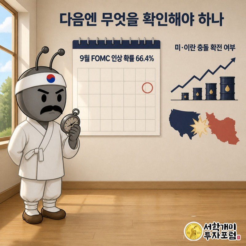부자개미가 9월 FOMC 날짜가 표시된 달력 앞에서 회중시계를 들고 기다리는 그림