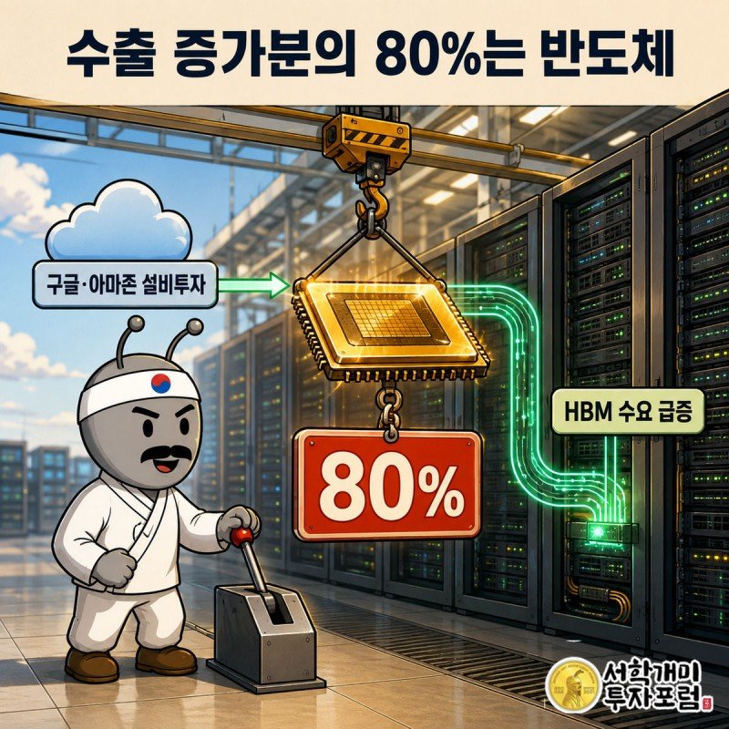 크레인으로 데이터센터에 반도체 칩을 실어 나르며 만족스러워하는 부자개미