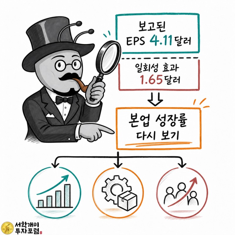 타겟의 보고된 EPS에서 일회성 관세 환급 효과를 분리해 본업 성장률을 살펴보는 서학개미 기자