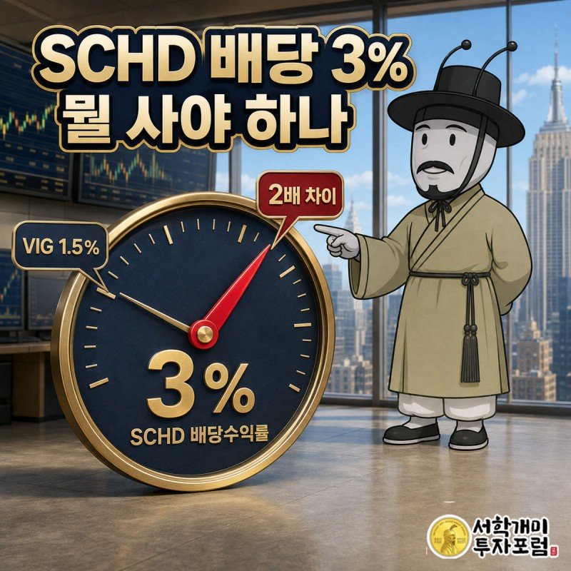 배당수익률 계기판 바늘이 3%를 가리키자 부자개미가 흡족한 표정으로 손가락질하는 모습