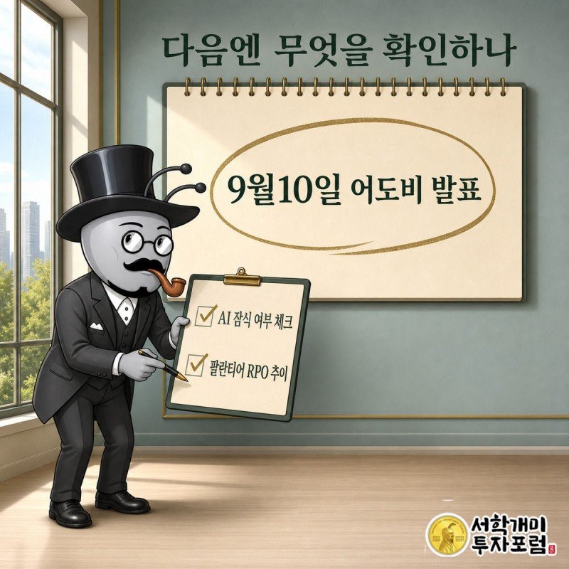 부자개미가 9월10일에 동그라미 친 달력 앞에서 체크리스트 두 항목을 확인할 준비를 하는 모습