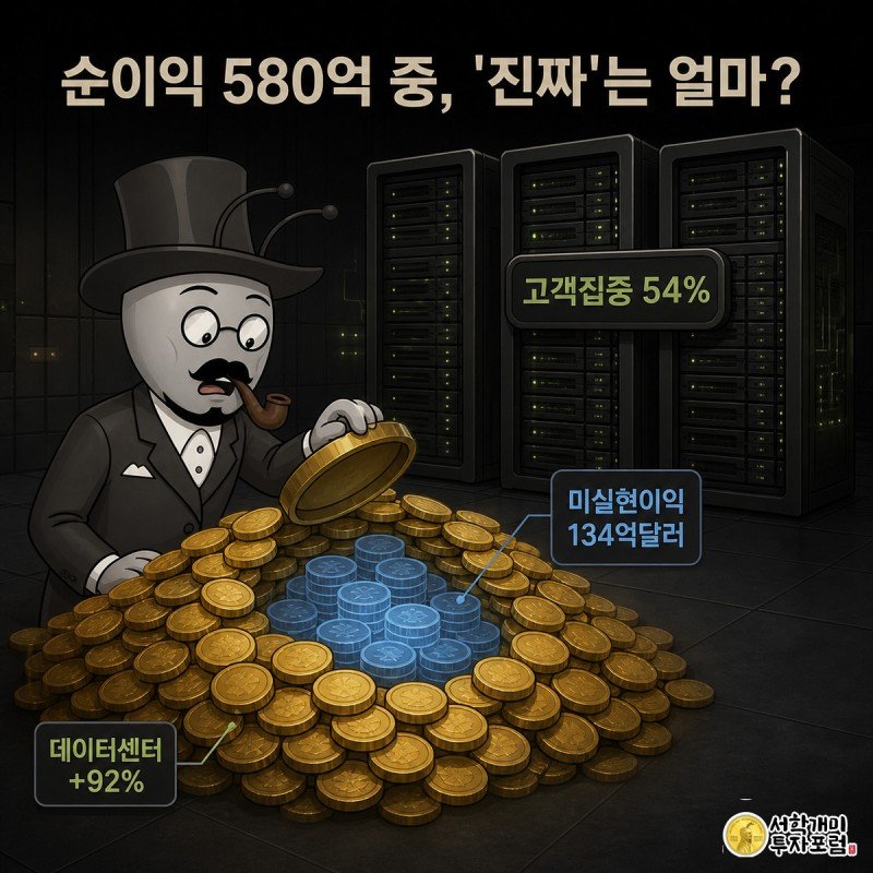 개미가 엔비디아 순이익 동전 더미를 파헤치다 미실현 평가이익 유령 동전을 발견하고 놀라는 모습