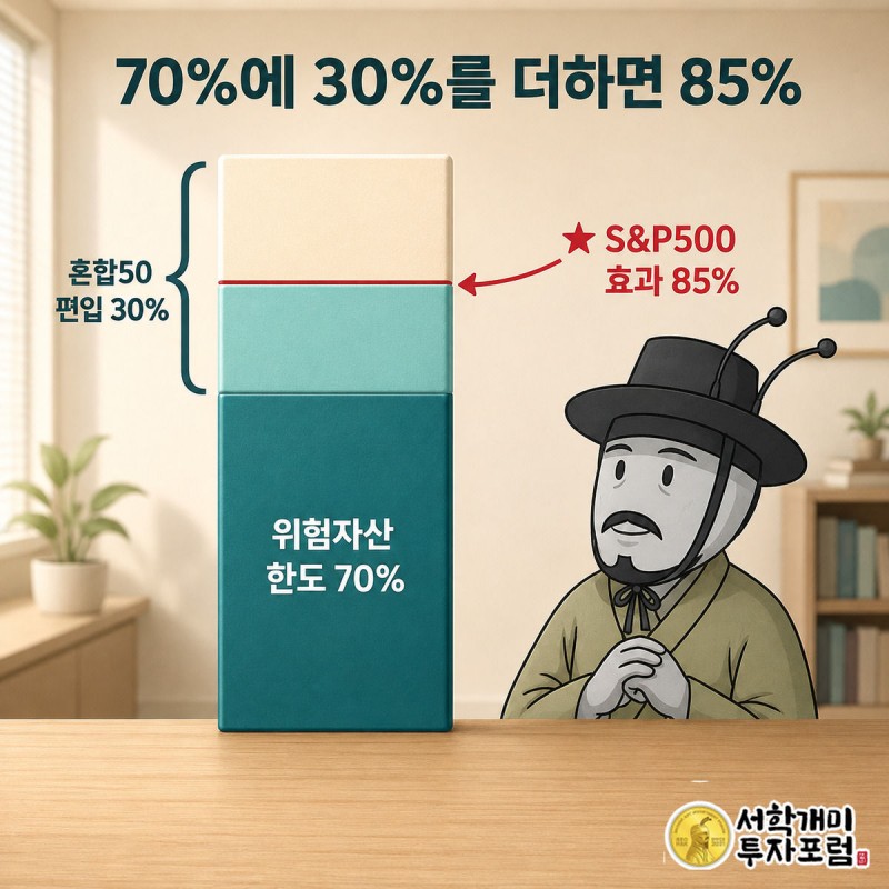 70% 막대 위에 30% 막대가 얹혀 85%까지 닿는 계산 그래프