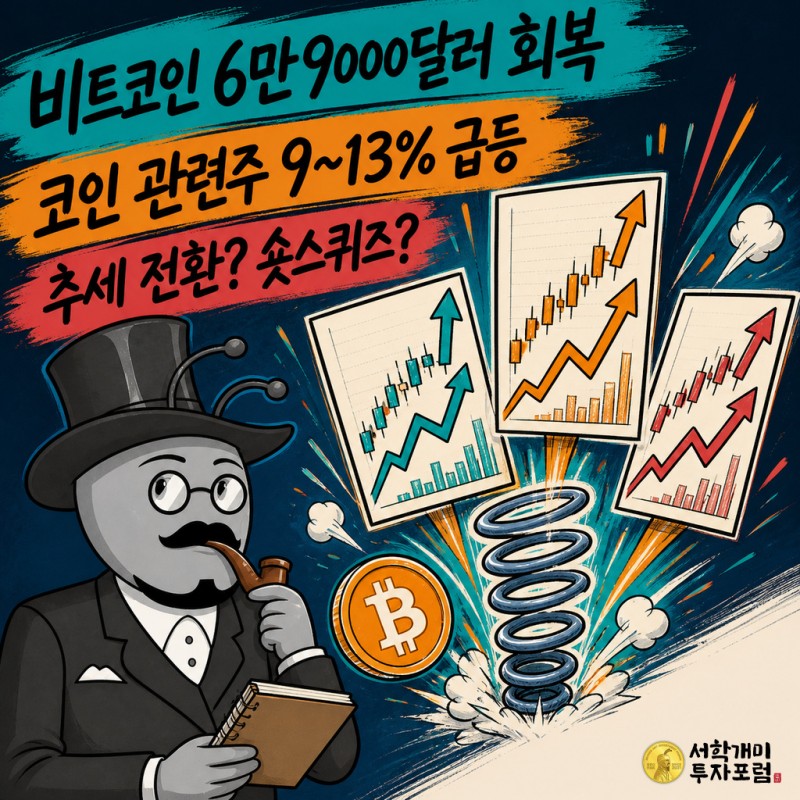 비트코인 반등과 코인 관련주 급등이 추세 전환인지 숏스퀴즈인지 분석하는 서학개미 기자
