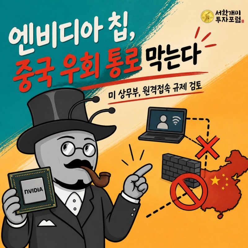 엔비디아 첨단 칩의 중국 원격접속 우회 규제를 설명하는 원본 서학개미 기자