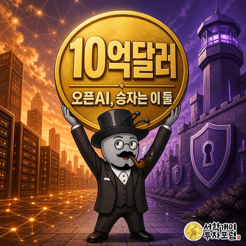 부자개미가 10억달러 동전 배지를 들어올리며 놀라 미소 짓고, 배경 좌우로 클라우드플레어와 센티널원의 실루엣이 갈려 있는 표지 이미지