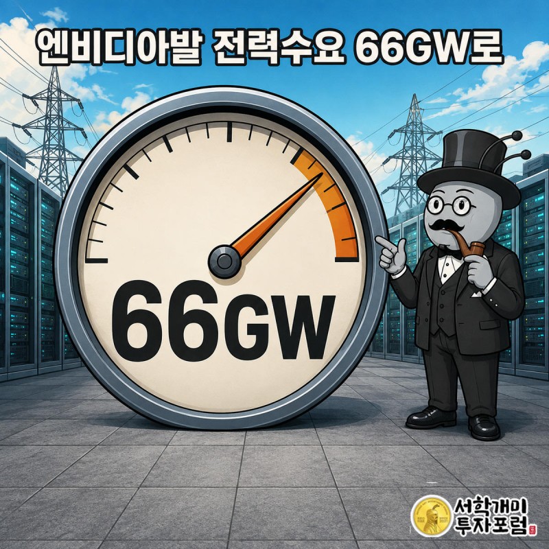 부자개미가 대형 전력 게이지 앞에서 66기가와트를 가리키는 바늘을 보며 흡족해하는 모습