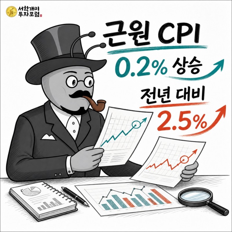근원 CPI 0.2%와 전년 대비 2.5%를 비교하는 서학개미 기자
