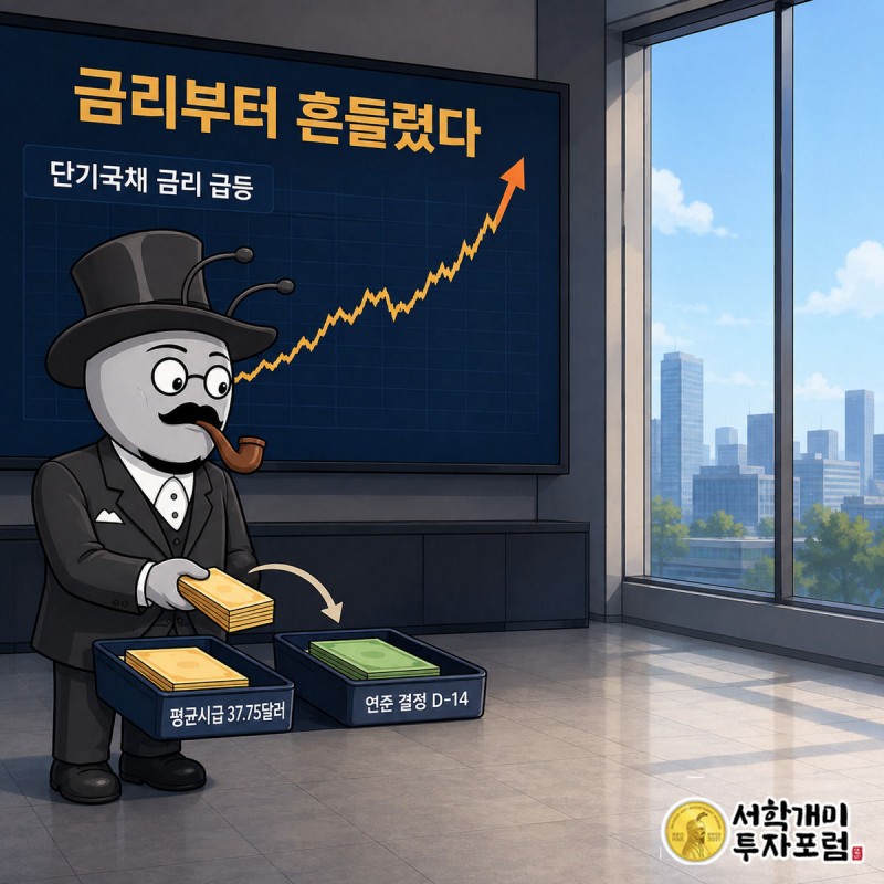 국채금리 급등 그래프와 환전하는 손을 함께 보여주는 장면
