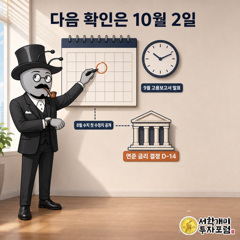 10월 2일 다음 고용보고서 발표일을 달력에 표시하는 캐릭터