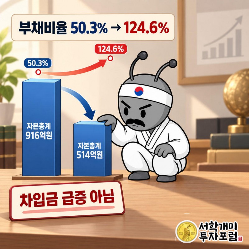 2022년 자본총계 916억원에서 2023년 514억원으로 감소