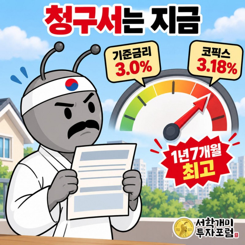 기준금리 3.0%, 8월 신규취급액 코픽스 3.18%로 1년7개월 만의 최고