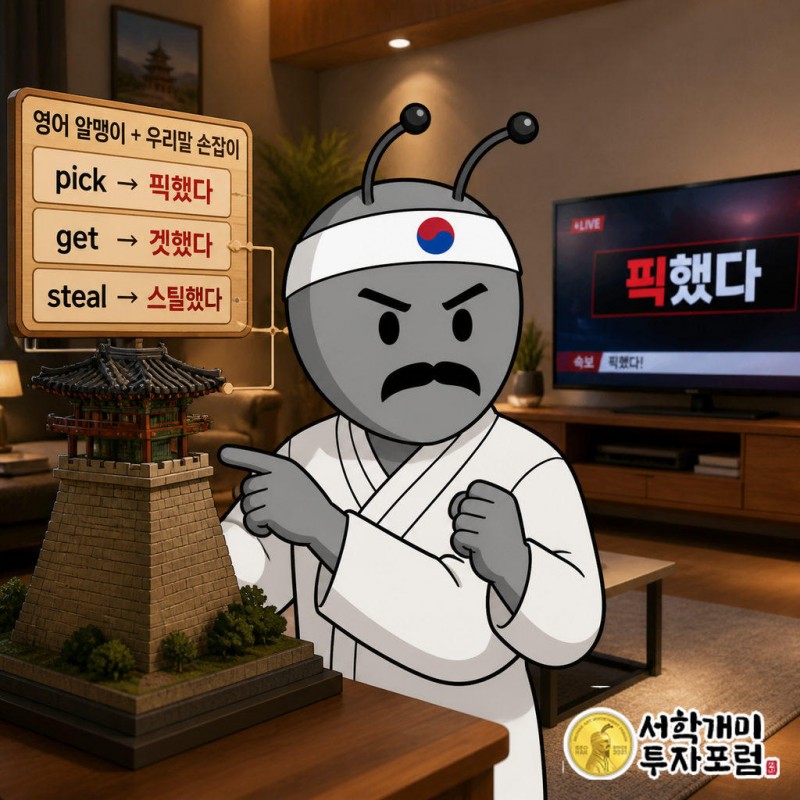 영어 pick이라는 알맹이에 우리말 '했다'라는 손잡이를 달았다