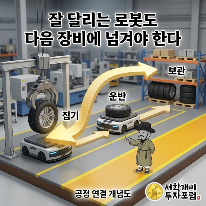 현대무벡스 타이어 공장 물류자동화와 동일 현장 신축·증설 재참여 — 잘 달리는 로봇도 다음 장비에 넘겨야 한다 도판