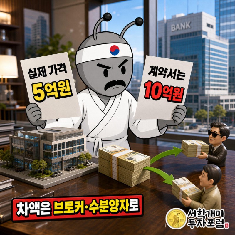 시행사는 상가를 5억원 수준에 넘기면서 은행에는 10억원짜리 이면계약서를 냈다