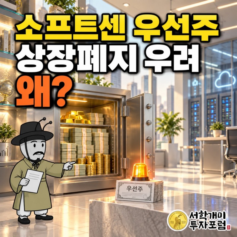 소프트센 1우선주 시가총액 미달에 따른 상장폐지 우려 안내 공시를 다룬 표지