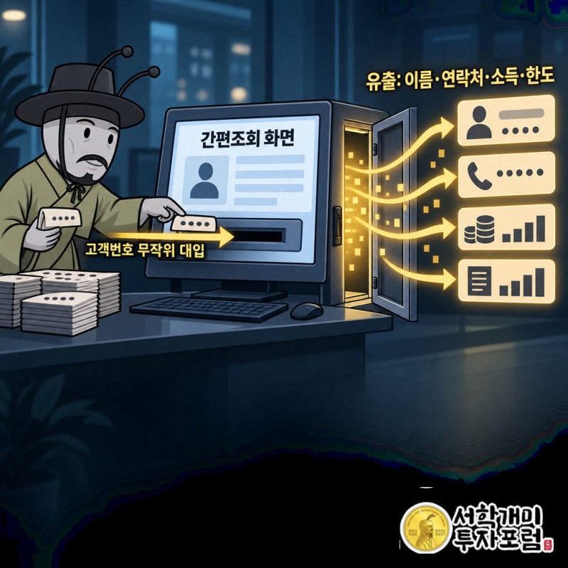 공격자는 소비자용 뱅킹 앱이 아니라 대출모집인용 'M 신한' 간편조회 화면의 통신 구조를 분석해 고객번호를 무작위로 넣어 정보를 불러냄