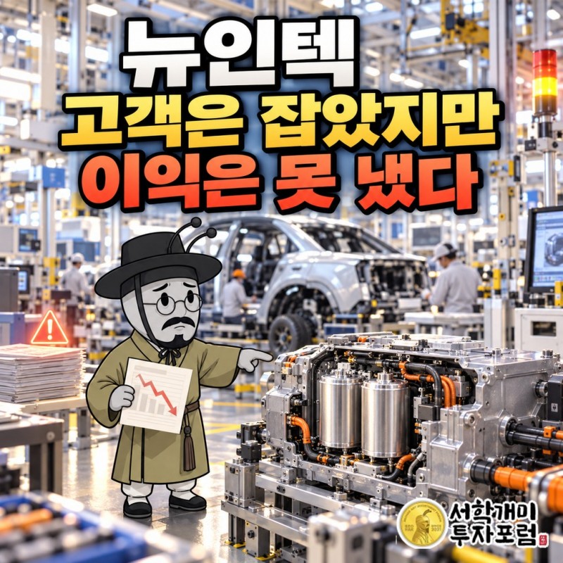 뉴인텍 상장폐지 우려 안내와 전기차 인버터용 필름 커패시터를 함께 보여 주는 표지