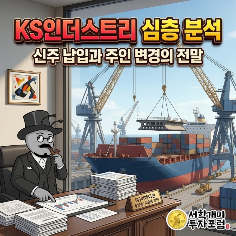 KS인더스트리 유상증자로 이메디슨이 지분 49.30%를 확보해 최대주주가 바뀐 과정과 선박 갑판 위 마린크레인