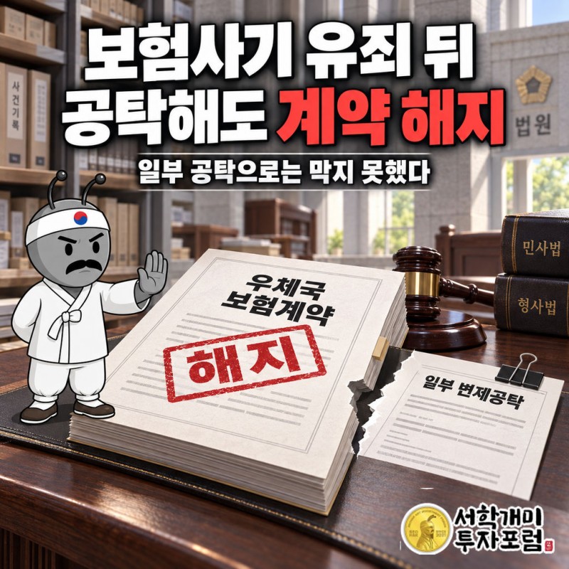 보험사기 유죄 확정 후 보험사가 계약을 해지할 수 있다고 법원이 판단했다