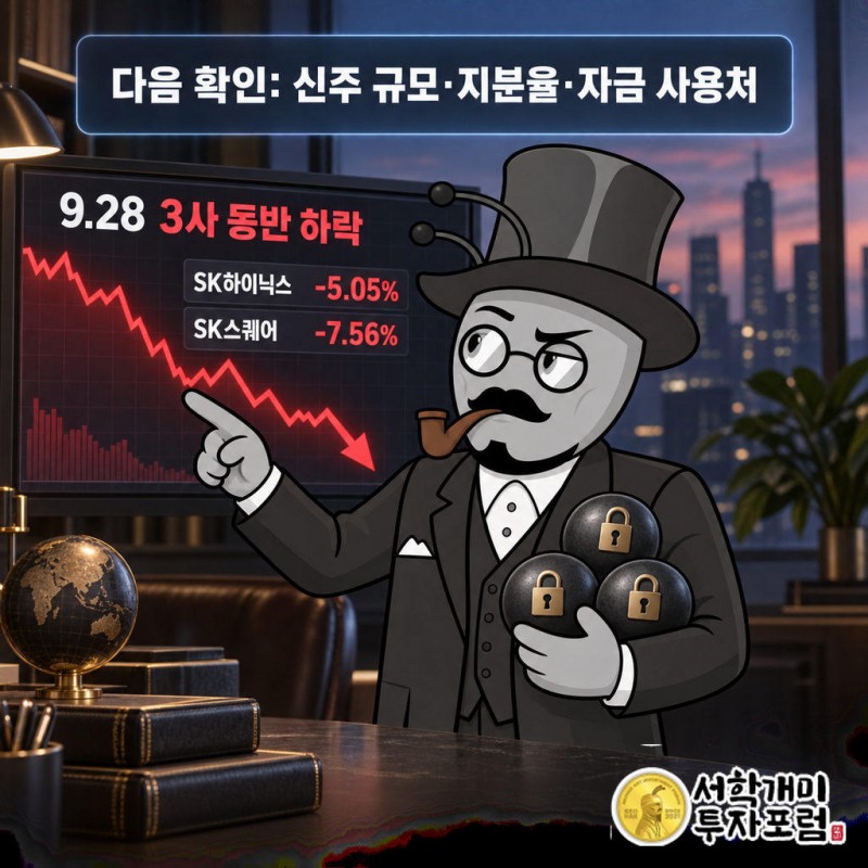9월28일 SK하이닉스 -5.05%, SK스퀘어 -7.56%, SK㈜ -5.40% 동반 하락
