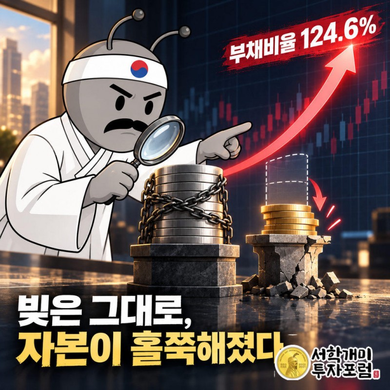 2023년 맘스터치 부채비율이 50.3%에서 124.6%로 상승