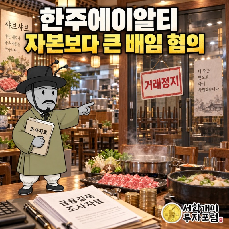 한주에이알티 거래정지와 상장적격성 실질심사, 전 경영진 133억원 배임 혐의 고소를 다룬 기사 커버
