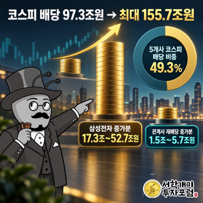 현금배당 확대 시나리오에서 코스피 보통주 배당은 97조3000억원에서 116조1000억~155조7000억원으로 늘어난다(19.4~60%↑)