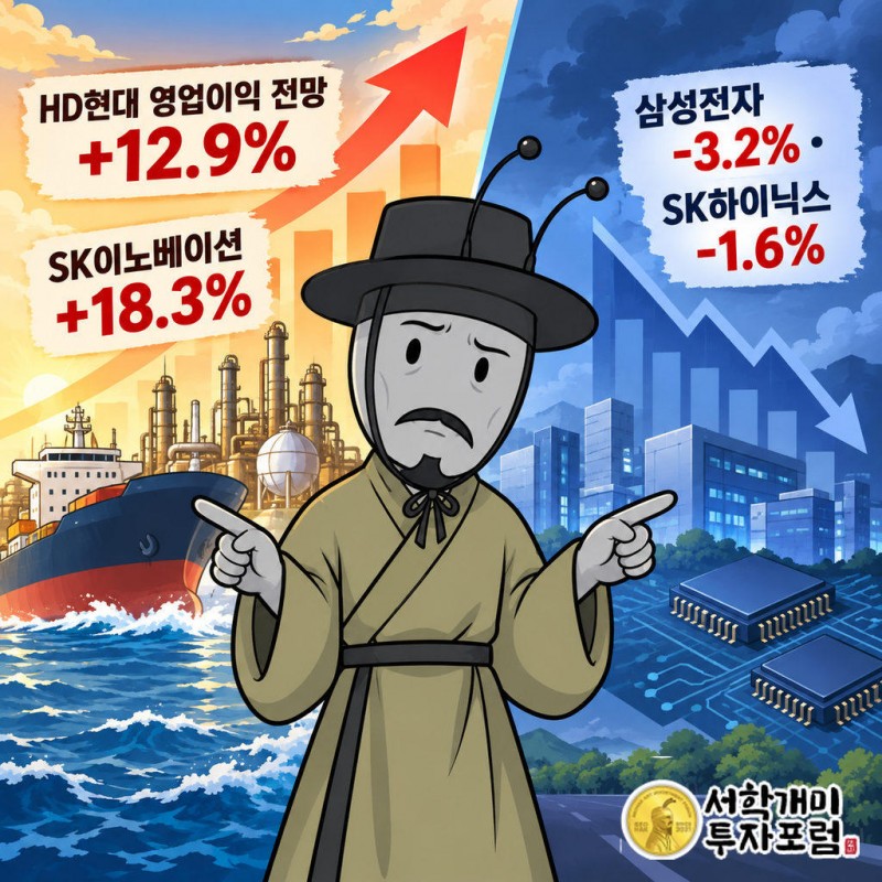 HD현대 영업이익 추정치 한 달 새 12.9% 상승, SK이노베이션 18.3% 상승