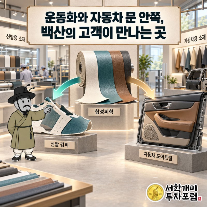 백산 커버 — 운동화와 자동차 문 안쪽, 백산의 고객이 만나는 곳