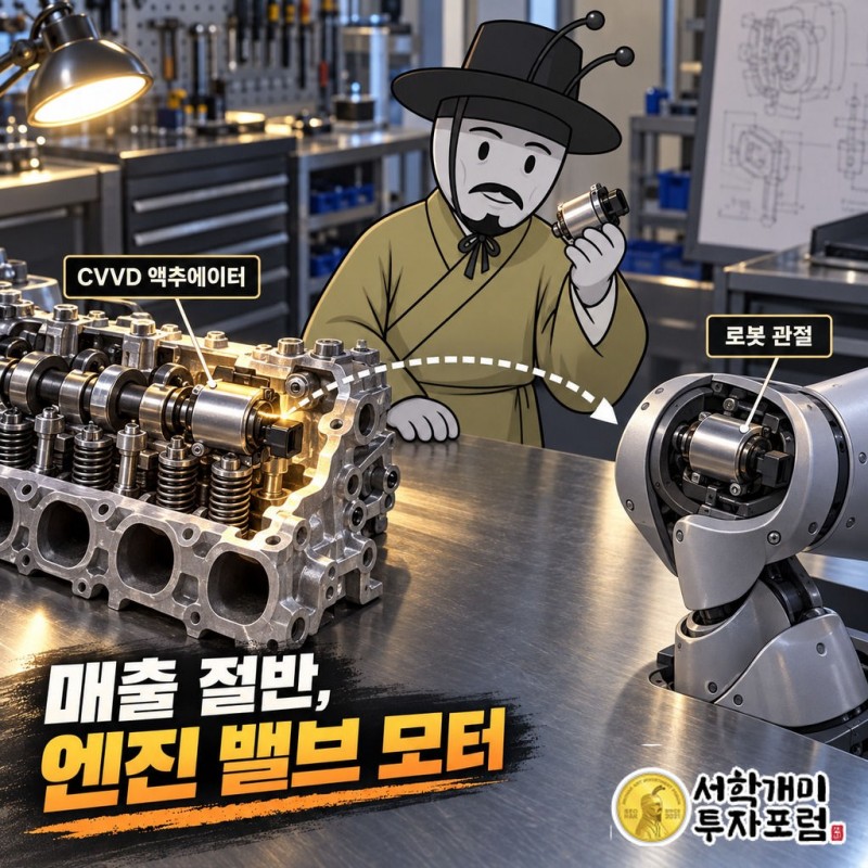 삼현(437730): 1988년 9월 서른 살 황성호가 창원에 세운 차량용 모터·제어기 회사. 2014년 국내 최초 DCT 모터 양산, 2019년 현대차 세계 최초 CVVD(스마트스트림 G1.6 T-GDi, 쏘나타 터보 최초) 전용 액추에이터 양산 → 2024년 매출 1,004억원 중 CVVD 48%·DCT 19%·방산 11%. 2025년 매출 950억원(-5.4%)·영업이익 8억원(-85.4%), 2026 상반기 매출 398억원(-22.3%)·영업손실 79억원, 고객 A 179억원(-23.6%)·B 126억원(-20.1%)으로 두 곳이 77%, 가동률 65.5%→53.2%→38.5%, 연구개발비 84억원. 모터·감속기·제어기 3-in-1을 로봇·방산으로(EV솔루션 2024-08, 케이스랩 61.6% 2025-05, 고하중 AMR, 북미 휴머노이드 어깨·허리 관절 프로젝트), 상반기 로봇·항공 매출 13억원(3%). 계기는 2026-10-08 자기전환사채만기전취득결정 — 2025-10 무이자 1회차 CB 485억원(전환가 32,672원, 10/29 전환 개시) 중 97억원(20%)을 100.1%에 매도청구권으로 자기자금 취득, 잔액 388억원, 처리 방법은 추후 이사회 커버 — 매출 절반, 엔진 밸브 모터