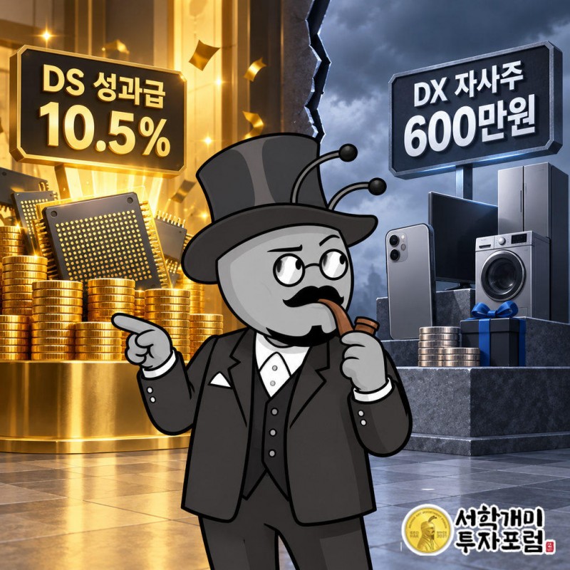 DS부문은 영업이익의 10.5%를 특별경영성과급으로 받고 DX부문은 600만원어치 자사주만 받음