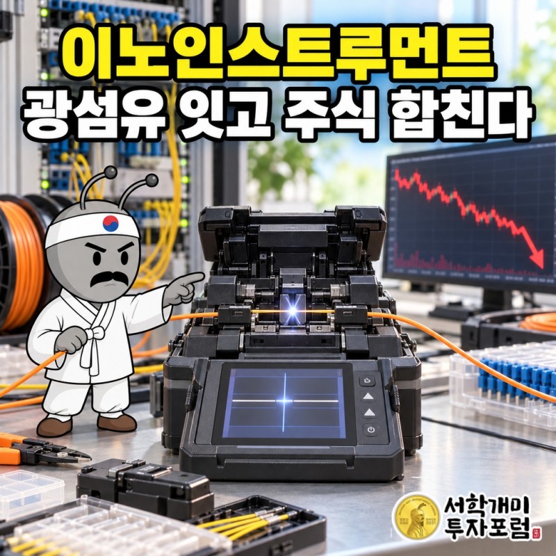 이노인스트루먼트 상장폐지 우려 안내와 5대1 주식병합 일정, 광섬유 융착접속기 사업을 함께 보여 주는 커버