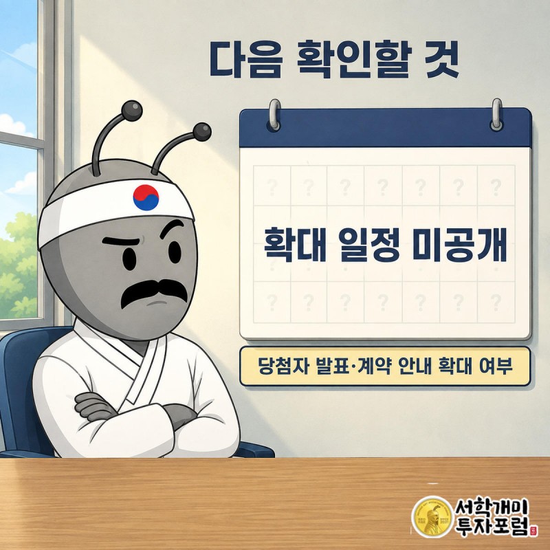 개미가 물음표로 가득한 빈 달력 앞에서 팔짱을 끼고 의심스러운 표정을 짓는 모습