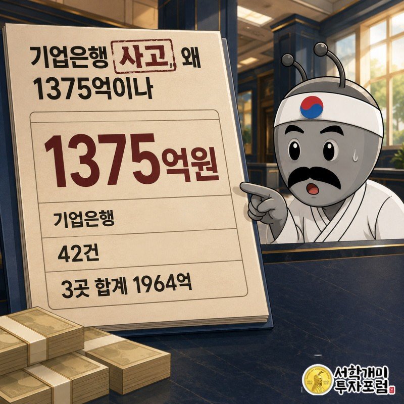 은행 장부 위에 사고 도장이 찍히고 1375억원 수치가 강조된 기업은행 금융사고 커버 이미지