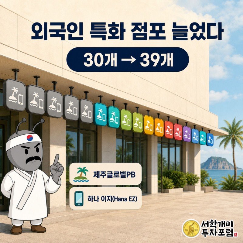 은행 간판이 30개에서 39개로 늘어서는 모습을 개미가 올려다보는 장면