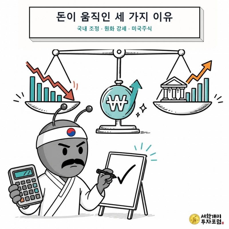 국내 증시 조정과 원화 강세, 미국주식 수요의 연결
