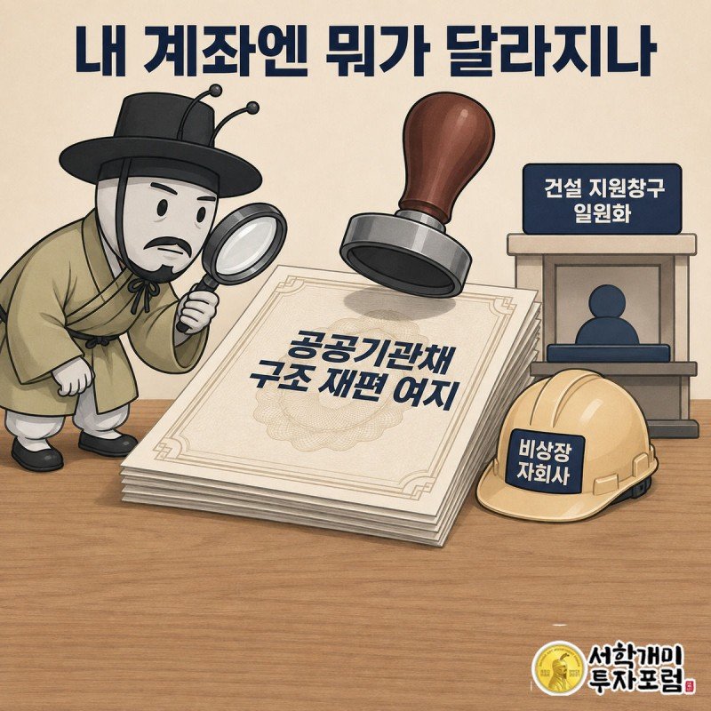 개미가 돋보기로 채권 서류를 살피는 가운데 정책금융FMC·CS 도장이 새로 찍히는 클로즈업 장면