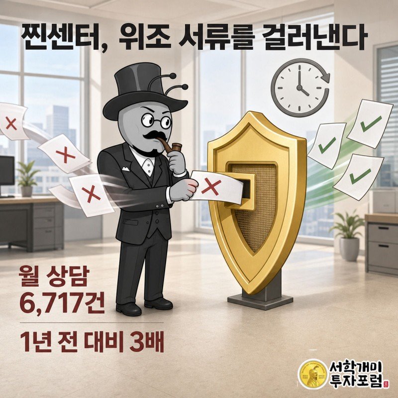개미가 방패 모양 필터로 위조 서류와 진짜 서류를 가려내는 장면, 방패에는 24시간 표시가 있다