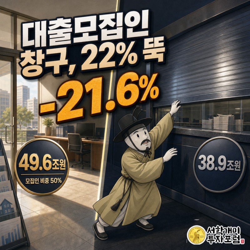 대출모집인 채널을 통한 5대 은행 주택 관련 대출이 전년 대비 21.6% 급감해 창구 셔터가 내려가는 모습을 그린 표지 이미지