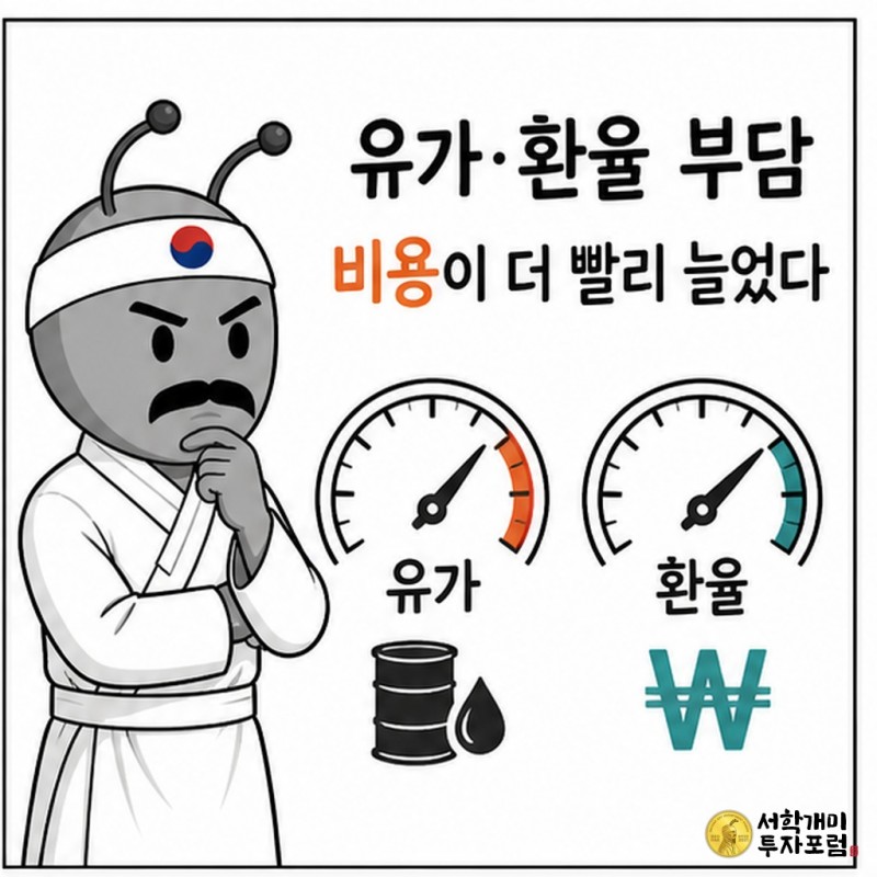 유가와 환율 상승이 항공사 비용에 미친 영향을 살펴보는 동학개미