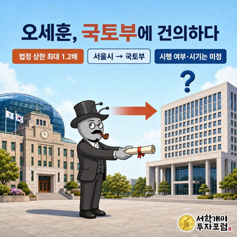 양반개미가 서울시청에서 국토교통부로 용적률 완화 건의서를 전달하는 그림