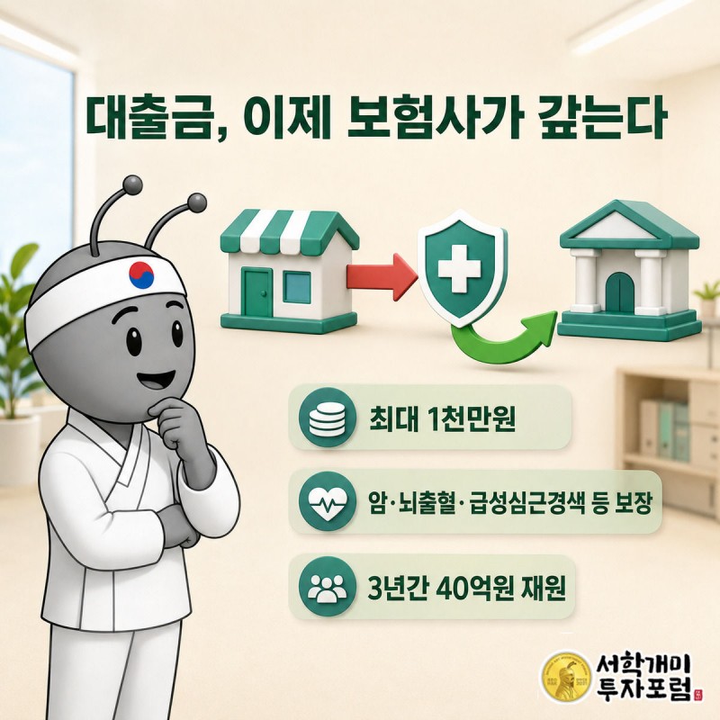 대출금 상환 화살표가 소상공인에서 보험사로 바뀌는 도식을 지켜보는 서민개미