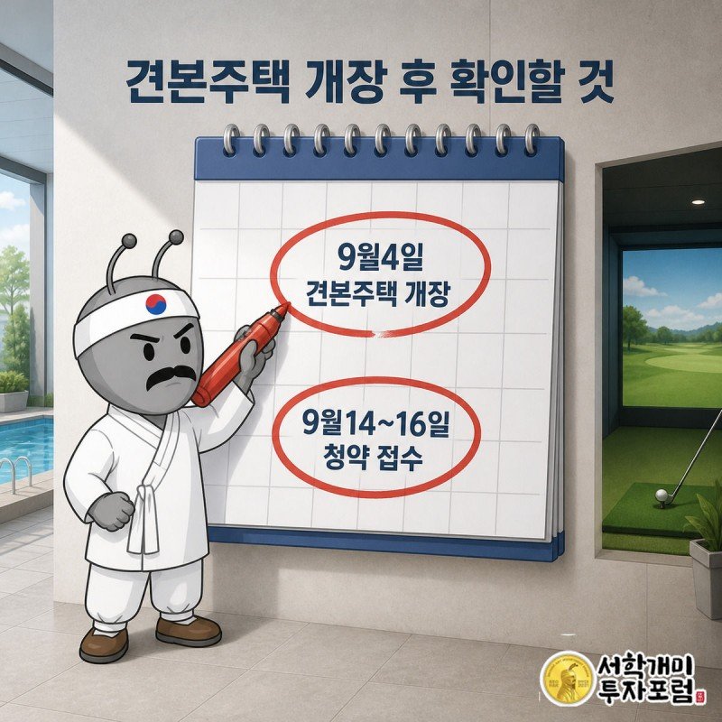 달력에 9월4일 견본주택 개장과 9월14~16일 청약 일정을 동그라미 치며 체크펜을 든 개미 이미지